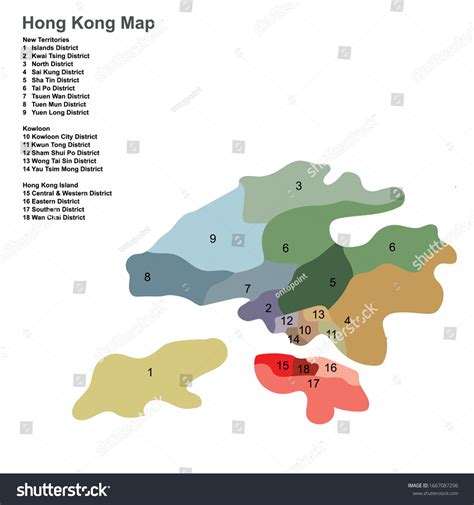 Districts Hong Kong Map Stock Vector (Royalty Free) 1667087296 ...