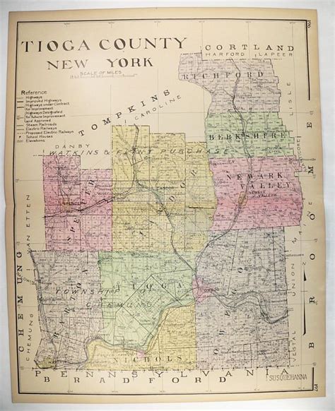 1912 Tioga County NY Map New York County Map Large Antique | Etsy | Ny ...