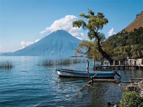 Wallpaper Lake Atitlan Volcano Atitlan, Guatemala, Boat HD: Widescreen ...