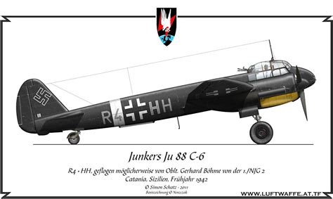 Luftwaffe Aviation Art made by Simon Schatz: Junkers Ju 88 C-6 flown by 1./NJG 2, Catania, early ...