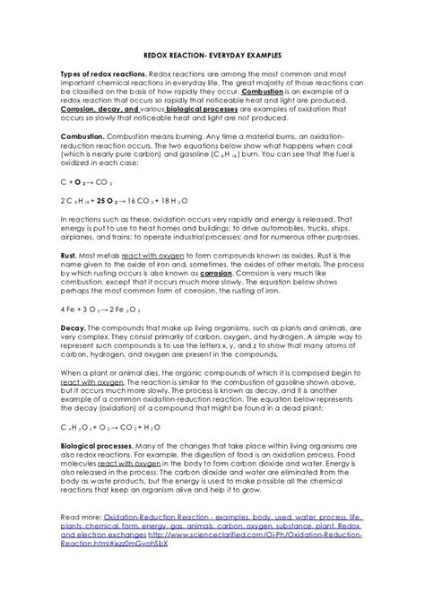 Redox reactions everyday examples