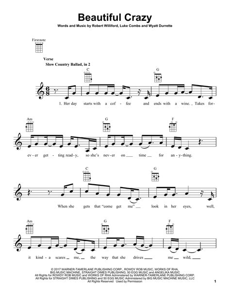 Luke Combs "Beautiful Crazy" Sheet Music & Chords | Download 5-Page Printable PDF Piano, Vocal ...