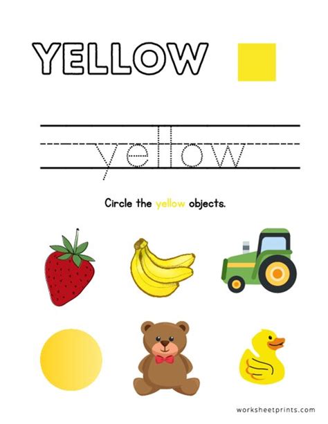 Printable Yellow Color Objects - Learning Colors Worksheet | WorksheetPrints