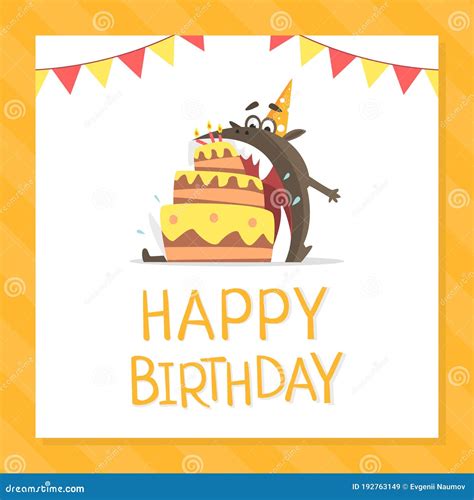 Happy Birthday Banner Template with Funny Monster Eating Party Cake ...