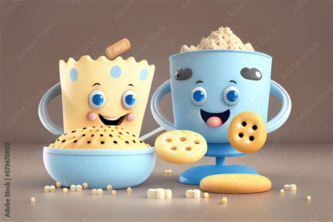 Cute Cartoon Biscuits and Gravy Characters 3D Illustration. Created ...