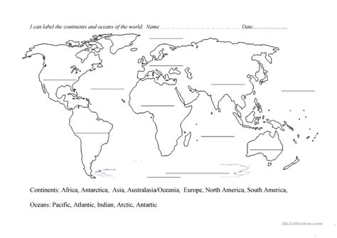 Printable Continents And Oceans Quiz