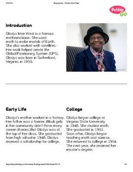 Gladys Mae West Biography and Research Worksheet by ReAnna Laney Gailes