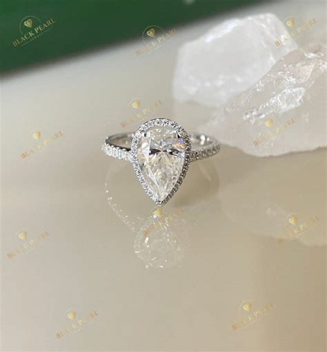 3.00 Ct Pear Shaped Moissanite Halo Engagement Ring Silver & - Etsy