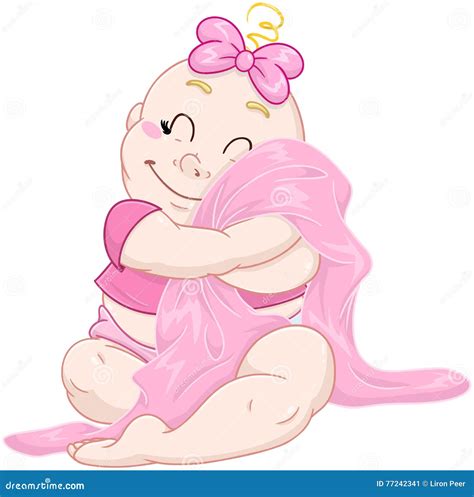 Cute Baby Girl Hugs Pink Blanket Stock Vector - Illustration of clean ...