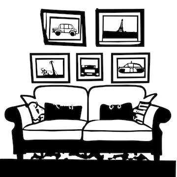 Premium Vector | Modern living room interior design vector coloring page design