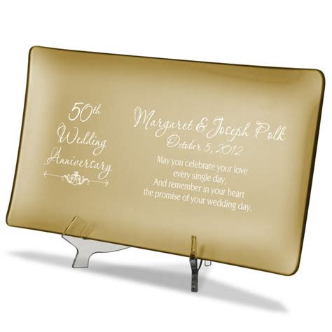 50th Wedding Anniversary Personalized Gold Glass Tray