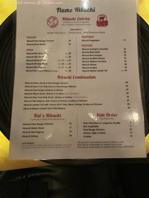 Menu at Flame Hibachi steakhouse, New York City, 381 3rd Ave