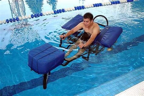 This aquatic wheelchair allows those who use a wheelchair to perform aquatic therapy or water ...