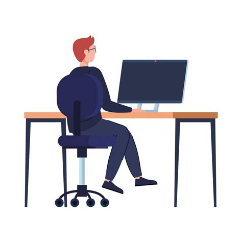 Man Sitting At Computer Clipart