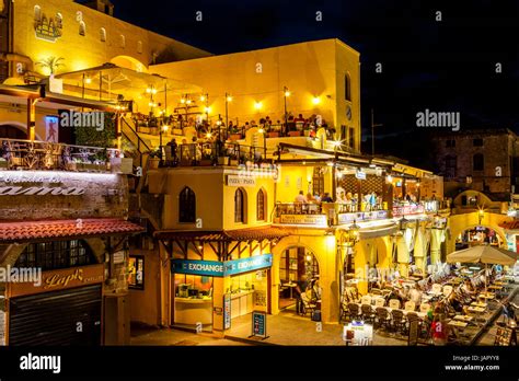 Colourful Restaurants In Ippokratous Square, Rhodes Old Town, Rhodes, Greece Stock Photo - Alamy