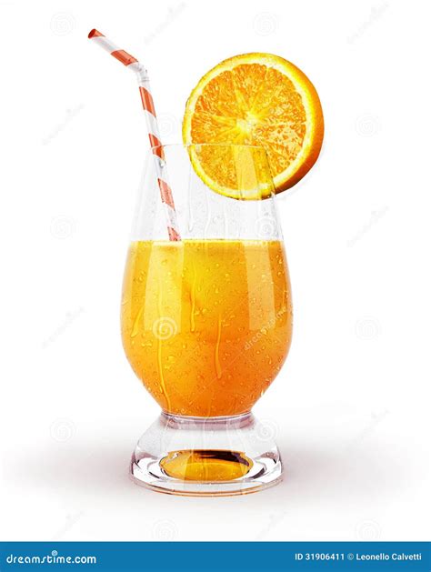 Orange Juice In A Glass With Straw And Slice. Stock Image - Image: 31906411