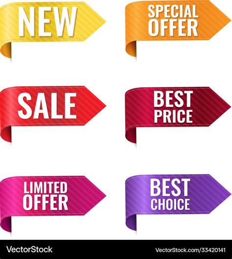 Silk colorful ribbon sale set isolated with white Vector Image