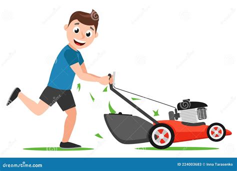 Man Runs with a Lawn Mower on a White Background. Lawn Mowing Stock Vector - Illustration of ...