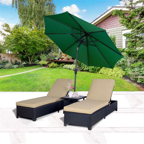 Cloud Mountain 4PC Outdoor Rattan Chaise Lounge Chair with 9' Umbrella ...