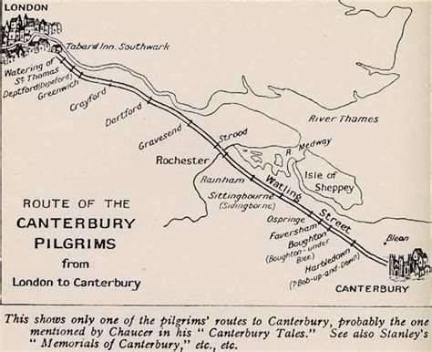 Ecclesiastical Medieval Maps - Route of the Canterbury Pilgrims