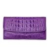 Ladies Crocodile Leather Flap Clutch Long Bi-fold Wallet Travel Purse