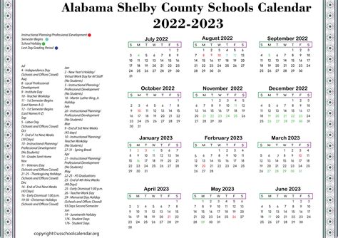 Alabama Shelby County Schools Calendar 2022-2023