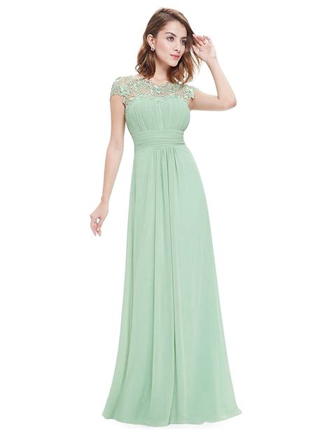 Ever-Pretty Womens Cap Sleeve Lace Neckline Ruched Bust Evening Gown 10 US Mint Green | Pretty ...