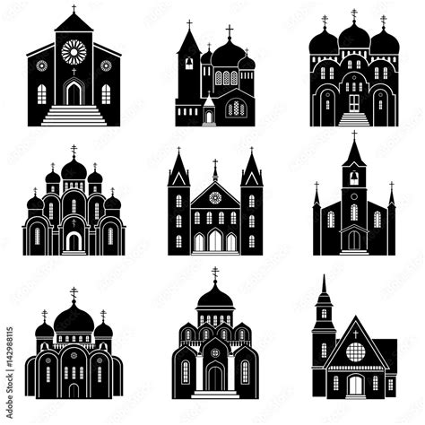 Church black silhouette icons Stock Vector | Adobe Stock