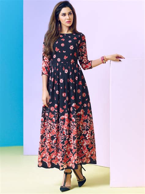 Virtue Navy Blue & Red Printed Kurti | Arihantnx-1003 | Cilory.com