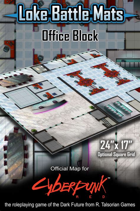 Office Block 24" x 17" Cyberpunk RED Battle Map - Loke BattleMats | Cyberpunk RED Battle Maps ...