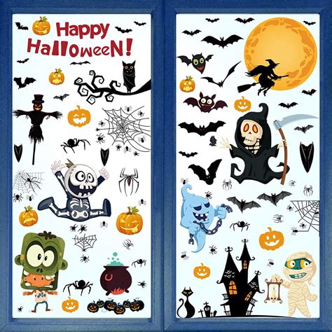 Sakiyr 10 Sheets Halloween Window Clings, Double Sided Pumpkin Window Stickers, DIY Art Decals ...