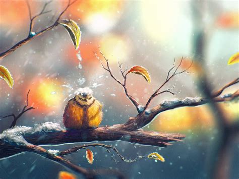 drawing, Nature, Animals, Winter, Snow, Sylar, Birds, Leaves, Fall ...