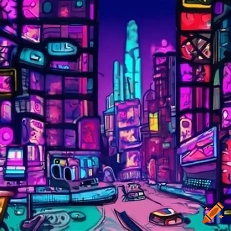 Spongebob squarepants in a cyberpunk city