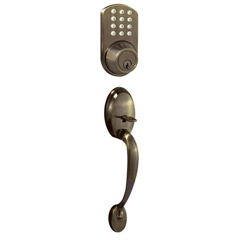 MiLocks Antique Brass Keyless Entry Deadbolt and Door Handleset Lock ...