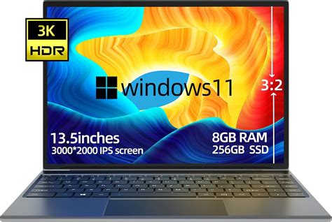 Buy Windows 11 Laptop,13.5 Inch Celeron N4120 Quad core, 8GB RAM256GB SSD, Thin & Light Notebook ...