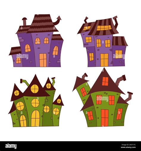 Halloween haunted house set. Trick or treat concept. Vector illustration in hand drawn style ...
