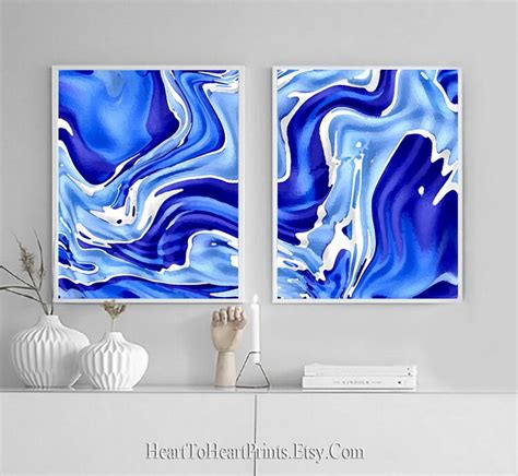 Royal Blue Abstract Painting Downloadable Art Set of 2 Prints | Etsy