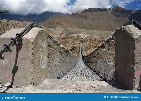 Pedestrian Suspension Bridge with Concrete Blocks of Fastening Across the Kali Gandaki River ...