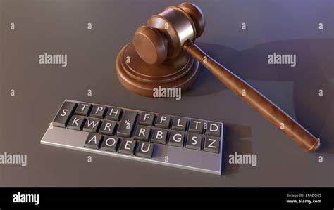 Close-up 3D rendering of a stenotype keyboard, also known as a shorthand keyboard or stenograph ...