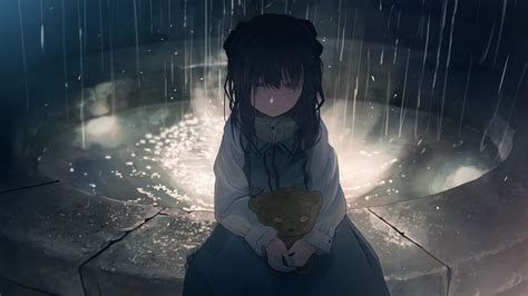 Rainy Solitude at the Well - Anime HD Wallpaper