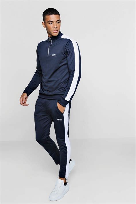 Funnel Neck Contrast Panel MAN Tracksuit | Sporty outfits men, Mens ...