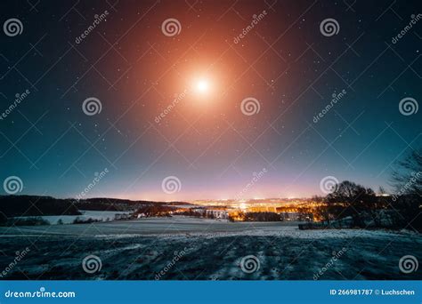 Night Winter Landscape with Starry Sky and UFO Stock Image - Image of galaxy, scientific: 266981787