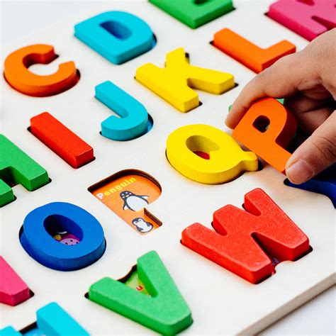 Wooden alphabet puzzle with words to spell - flvere