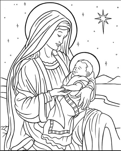 María con el Niño Jesús en Belén para colorear, imprimir e dibujar – ColoringLib