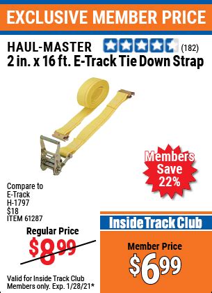 HAUL-MASTER 2 in. x 16 ft. E-Track Tie Down Strap for $6.99 | Tie down strap, Harbor freight ...