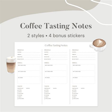 Coffee Tasting Notes PDF Note-taking Template 2 Styles, 4 Digital Stickers - Etsy