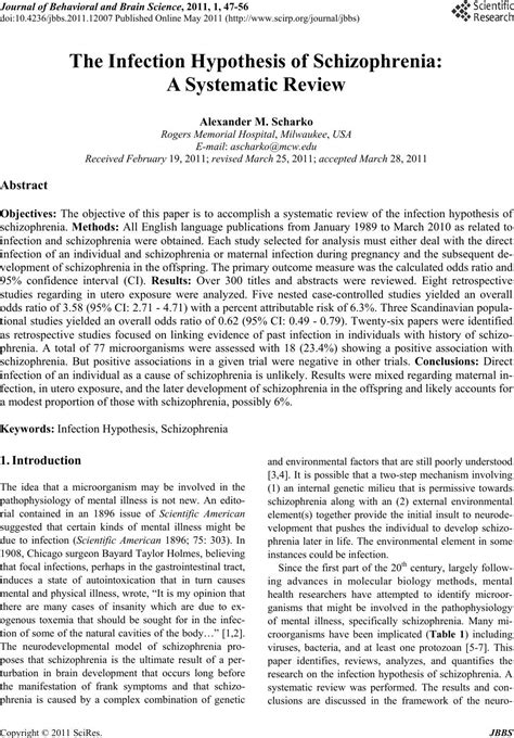 The Infection Hypothesis of Schizophrenia: A Systematic Review