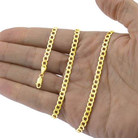 10K Yellow Gold Genuine 4.5mm Curb Cuban Link Chain Necklace Mens Women ...