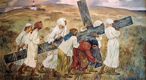 Carrying The Cross, Painting by Viktor Bychkov | Artmajeur