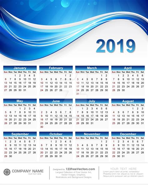 2019 Calendar Pdf Free Vector Design by 123freevectors on DeviantArt